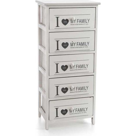 CASSETTIERA IN LEGNO DECORATA CON 5 CASSETTI COLORE BIANCO 40 X 29 X 90 CM (1/2)