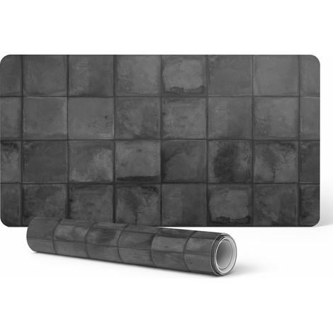 Alfombra decorativa antideslizante de vinilo con dise帽o retro de azulejos oscuros, 120 x 60 cm.