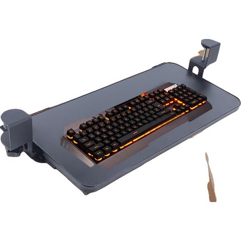 Plateau de support pour clavier, hauteur réglable, teck et alliage d'aluminium, capacité de poids de 25 kg, design de cadre de tiroir, installation sans perçage (1/5)