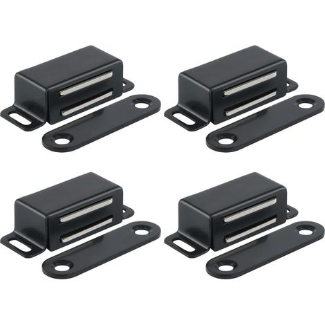 Lot de 4 aimants pour placard, verrouillage magnétique de porte 6 kg auto-adhésif, aimants de porte de placard en acier inoxydable noir mat pour tiroir de cuisine/penderie C Bl
