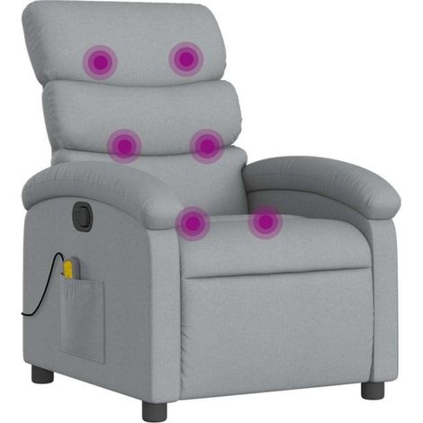 Massagesessel mit Vibrationsfunktion, verstellbare Rückenlehne, hellgrau Stoff (1/5)
