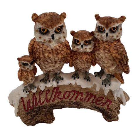 Figurendiscounter Willkommensschild Eule Dekofigur 27x30x12cm Figur Polyresin