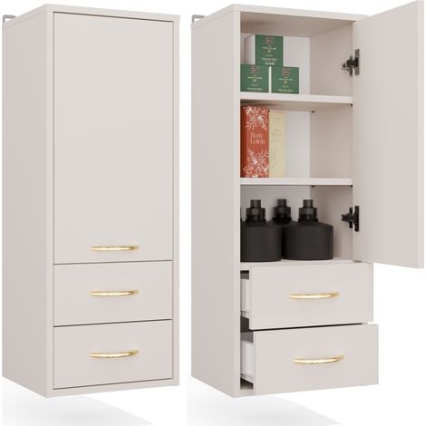 NINA w1d2s meuble de salle de bains suspendu - 2 tiroirs, 3 étagères - 35x90x30 cm - cachemire (1/5)