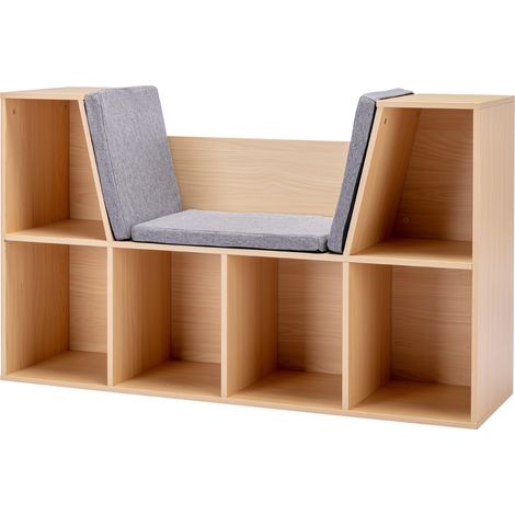 2-in-1 Kinderregal Regal + Sitzbank inkl. Polster 103 cm × 30 cm × 62 cm Weiß + Grau (1/5)