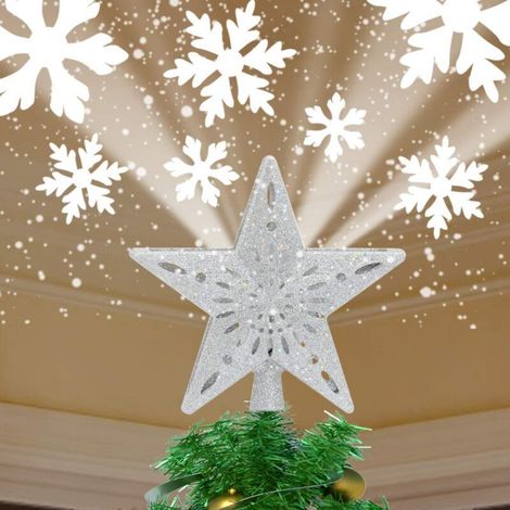Étoile sapin de Noël avec projecteur de flocon de neige LED rotatif – Taille 24,3 x 6,5 x 25,5 cm – Décoration lumineuse pour sapin (1/5)