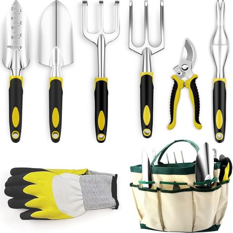 Ensemble d'outils de Jardinage Outils de Jardinage 8 pièces avec Sac de Jardin Gants de Toilettage de Jardin Outillage de Jardin avec Sécateur Pelle Râteau Kits de Jardinage pour l'entretien du Jardin (1/5)