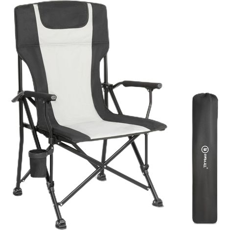 Chaise de camping pliable et rembourrée à dossier haut (Noir/blanc crème) (1/5)