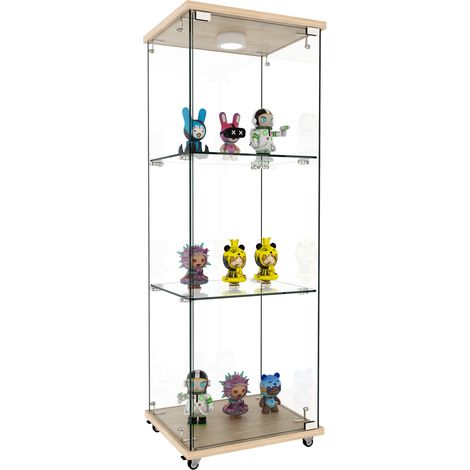 Vitrine en verre LED 1 porte 3 niveaux, meuble de présentation avec télécommande, 12 couleurs réglables, MDF et verre, bois clair, pour salon et bureau - CHICFURN (1/5)