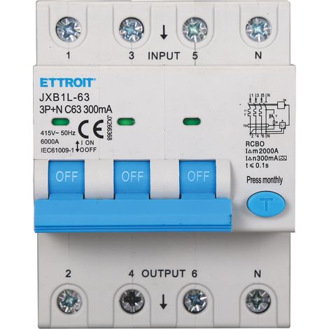 ETTROIT JX266368 Interruttore Magnetotermico Differenziale 3P+N 63A 300mA 380V-6KA CLASSE A (1/3)