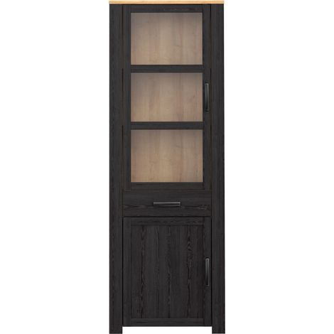 Vitrine Haute BOHOL Noire 2 Portes dont 1 Vitrée + 1 Tiroir L 71,7 × P 42 × H 205,4 cm (1/3)