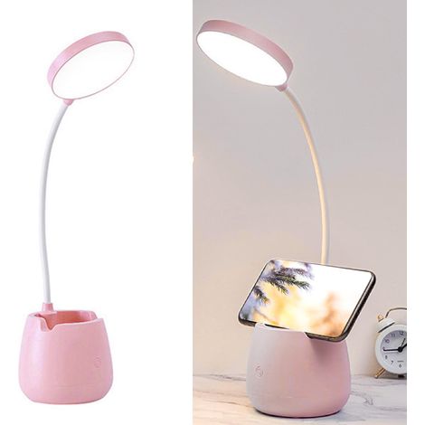 Lámpara de lectura recargable, lámpara de escritorio LED infantil, 3 modos de color, atenuación continua, adecuada para estudiar y trabajar, color rosa. (1/3)
