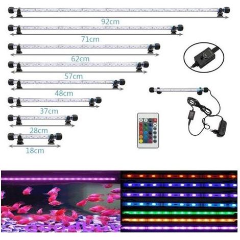 LED clairage Aquarium Lampe Tube tanche Lighting Plonge A Economie D'energie Fish Tank Dcoration RGB Couleur avec Tlcommande (1.8 28cm, RGB)
