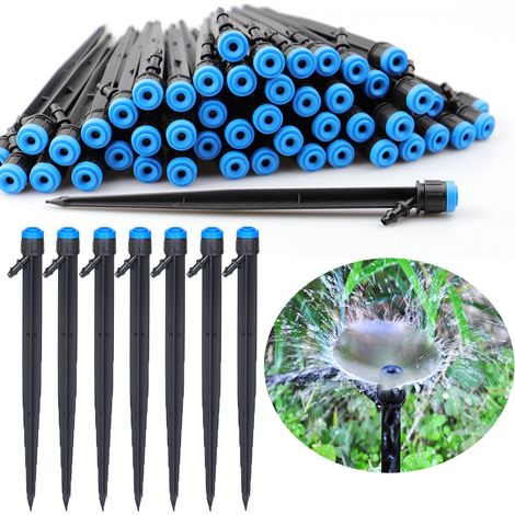 (10 pièces bleues) Kit de 10 goutteurs de 18 cm, idéal pour les tubes de 4/7 mm. Débit d'eau réglable à 360° pour systèmes d'irrigation goutte à goutte. (1/3)