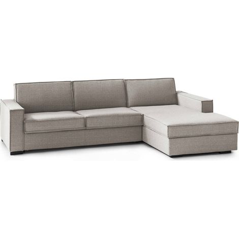 Talamo Italia - Divano fisso con penisola Ametrino, Sofà ad angolo con penisola contenitore Destra, Braccioli standard, 100% Made in Italy, Cm 280x95h90, Tortora