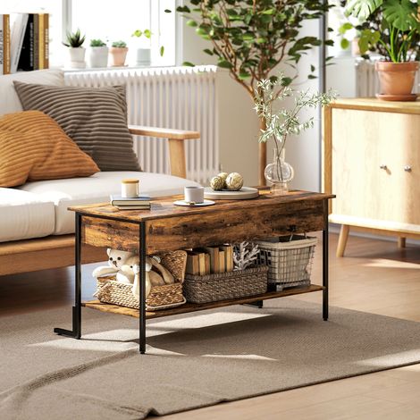 Mesa de centro elevable con almacenamiento - Marrón rústico