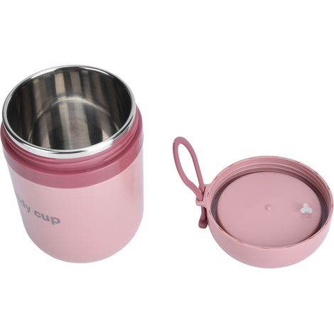 Conteneur isotherme 500ml rose nordique avec cuillère pliable - idéal pour bureau, école et repas chauds (1/5)