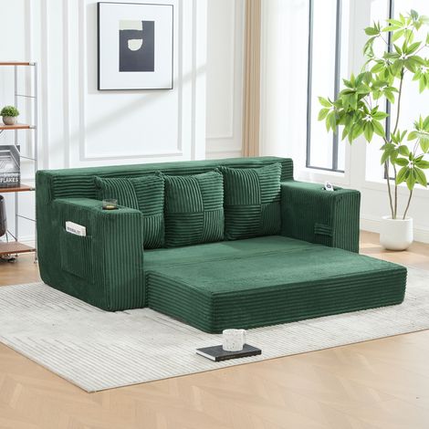 Divano modulare 172x87x64 cm in velluto a coste verde smeraldo per monolocale – MEUBLIV (1/5)