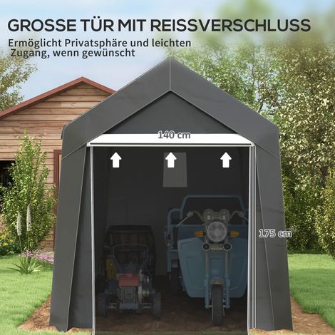 Abri de garage 2,1 x 3,6 x 2,35 m, tente de stockage imperméable avec protection UV, porte à fermeture éclair, garage en bâche pour moto et outils de jardin, gris foncé (1/5)