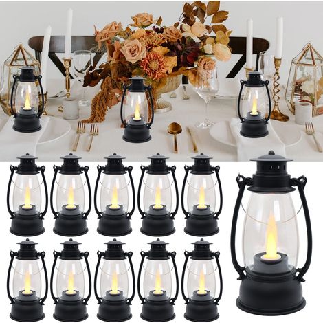 Lot de 12 mini-lanternes décoratives pour l'hiver, Noël, les mariages et Halloween, petite lanterne élégante avec lumière LED, noir (1/5)