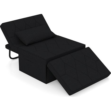 COSTWAY 4-in-1 Convertible Sofa Bed Folding Ottoman Sleeper Couch Lounger-Black (1/5)