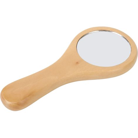 Miroir de poche en bois avec poignée ronde, parfait pour le maquillage nomade et décoration intérieure (1/5)