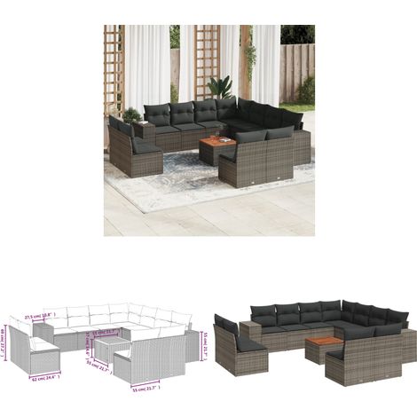 12-tlg. Garten-Sofagarnitur mit Kissen Grau Poly Rattan - Gartenmöbel - Outdoor Möbel - Rattan Gartenset - Lounge Set - Esstisch - Home & Living (1/3)