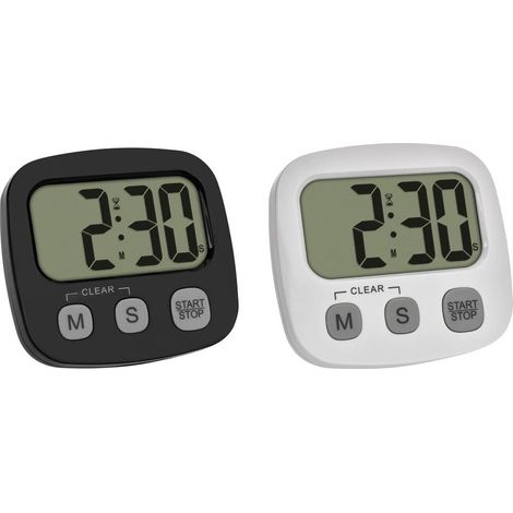 TFA DOSTMANN 2ER SET DIGITALER TIMER MIT STOPPUHR UND UHRZEIT CHRONOMÈTRE NOIR, BLANC NUMÉRIQUE 38.2057.40.02 (1/2)