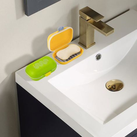 Porte-Savon Voyage - 2 pièces, Étanchés Couche Drainante Amovible Salle de Bain Douche Sport - Jaune Vert Étiquette (1/5)