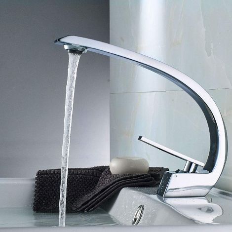 Grifo De Lavabo MINKUROW, Grifo Mezclador De Lavabo De Un Solo Orificio, Grifo De Baño De Latón Cromado Moderno, Agua Caliente Y Fría Disponible (1/5)