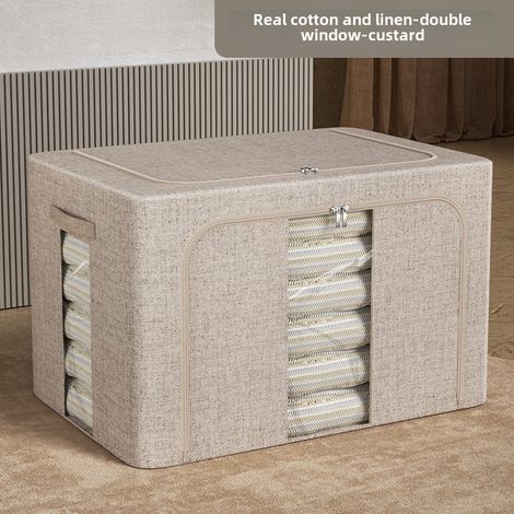 Grande boîte de rangement ménager en coton et lin, grande capacité, pliable, pour vêtements, extra large et épaisse (jaune lait, 24 L (40 x 30 x 20 cm)) (1/5)