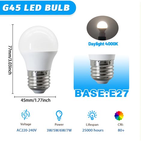 (E27 4000K, 3W) Quatre ampoules LED G45, AC220V-240V, sans scintillement, respectueuses des yeux, adaptées à l'éclairage domestique. (1/5)