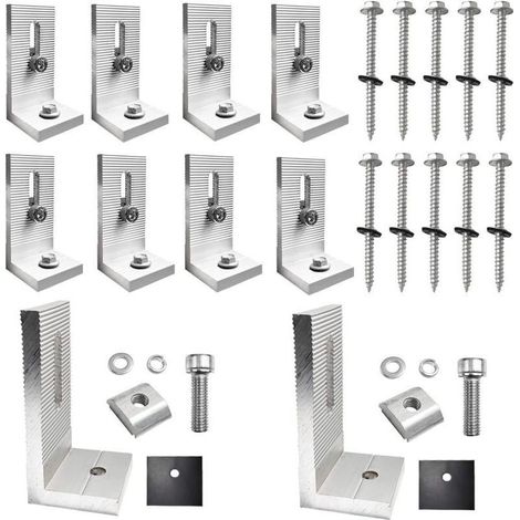 10 Pièces Ensemble Equerre Metal Fixation, 90° Equerre Fixation Panneaux Solaires, équerre étagère Photovoltaïque de Type L, pour Installation de Panneaux Solaires (1/5)