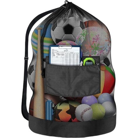 Sac de football - Sac filet robuste à cordon de serrage, grande capacité, pour l'extérieur, idéal pour les sports et loisirs de plein air : plage, football, école, pique-nique, volley-ball, parc. (1/5)