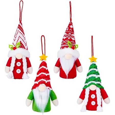 Lot de 4 décorations de Noël de gnomes, ornements de Père Noël scandinaves faits à la main dans le style scandinave, décoration de maison de lutin Tomte (1/5)