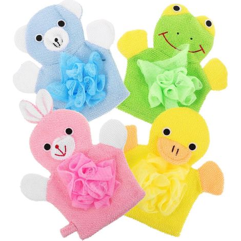 Lot de 4 gants de douche, gants de bain pour bébé, serviettes de bain pour enfants (couleurs assorties) (1/5)