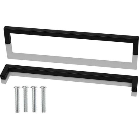 2pcs Poignee de Meuble Cuisine Noir, Acier Inox Poignées Meubles Carrée Entraxe 320 mm, pour Commode Salle de Bain, Tiroirs, Armoires, Placard, avec des vis (1/5)