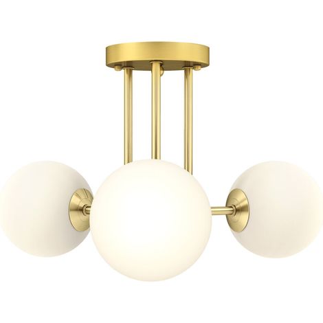 Plafonnier LED 25W, luminaire plafonnier 3 lumières avec douilles G9, abat-jour globe, 42 x 42 x 26,5 cm, doré