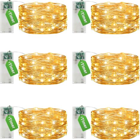 Pack of 6 Mini Battery Operated LED Fairy Lights, 3 m 30 LEDs, Small Indoor LED Fairy Lights Decoration for Garden, Bedroom, Wedding, Party, Christmas, Warm White (1/5)