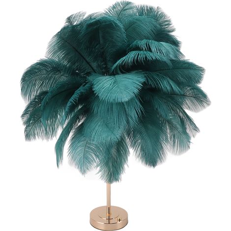 Lampe de table rechargeable en plumes d'autruche, lampe décorative moderne et romantique pour la chambre à coucher, vert foncé. (1/5)
