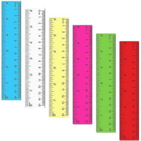 Lot de 6 petites règles transparentes Mabor en plastique coloré, idéales pour l'école, le bureau et la maison. Mesures en pouces et en millimètres. (1/4)