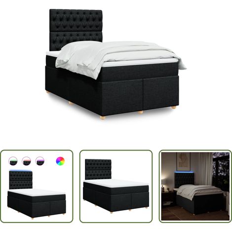vidaXL LED-Beleuchtung - Boxspringbett mit Matratze Schwarz 120x200 cm Stoff (1/5)
