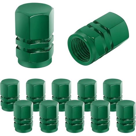 Bouchon Valve Pneu Voiture, 12 Pièces de Cache-poussière de Roue de Voiture en Aluminium, Imperméable et Anti-Résistant, Valve de Pneu Universelle pour Voitures, Camions, Motos (Vert) (1/5)
