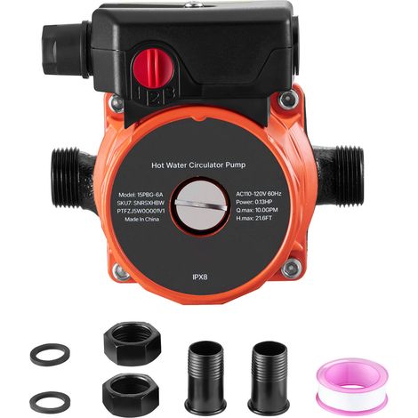 Mophorn Bomba de Circulación de Agua Caliente, 38 LPM, Sistema de Recirculación Rápida, 3 Velocidades con Caudales de 2,13/1,69/1,21 m³/h, 100 W, Cabezal de Hierro Fundido, Naranja y Negro