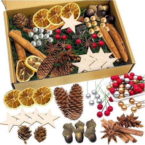 Weihnachtsdeko Bastelset mit Tannenzapfen, Orangenscheiben, Sternanis (1/4)