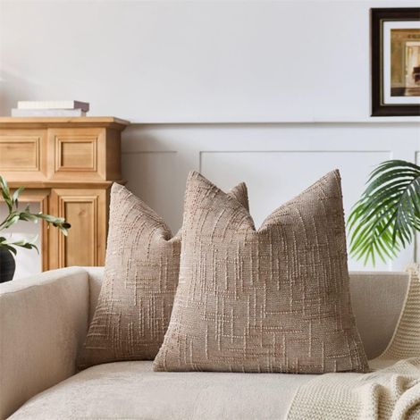 Lot de 8 Housses de Coussin Chenille Souple Motif Noeud de Bambu Elegance Canape Lit Salon Beige 40x40cm (1/5)