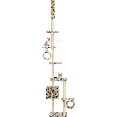 Arbre à chat avec poteaux à griffer en sisal, 260 cm, beige, motif empreintes de pattes