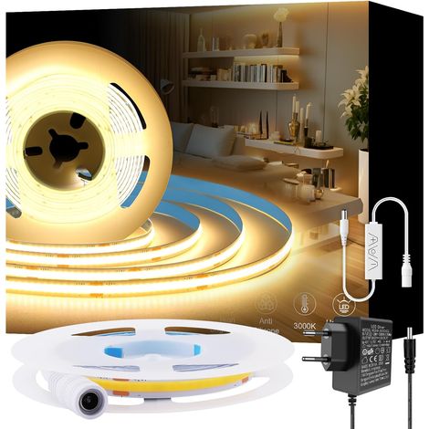 220V COB LED strip, 2m warm white LED strip (320 LEDs/m), dimmable, for DIY projects in bedrooms, kitchens and outdoor areas (1/5)