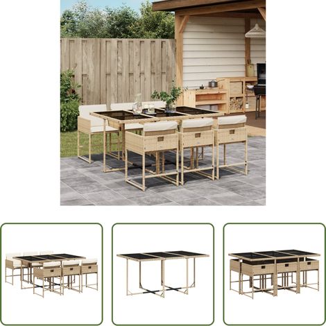 vidaXL Gartenstuhl -  7-tlg. Garten-Essgruppe mit Kissen Beige Poly Rattan (1/5)