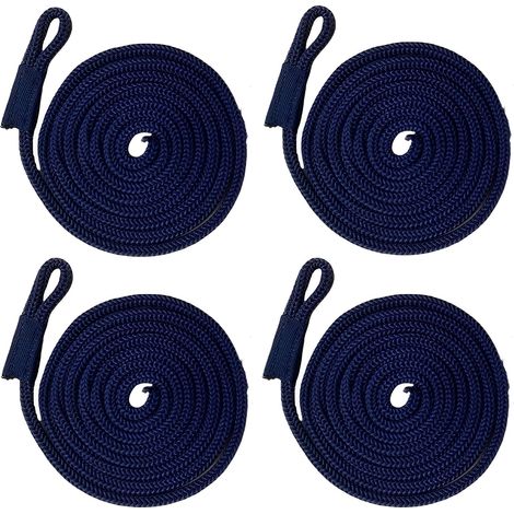 Lot 4 lignes de quai/amarrage élastiques pour bateau, 1,5m x 6mm, bleu (1/5)