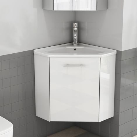 Mobile bagno ad angolo con lavabo in ceramica, bianco, 39,8 x 24,8 x 40 cm DESVIAE (1/5)
